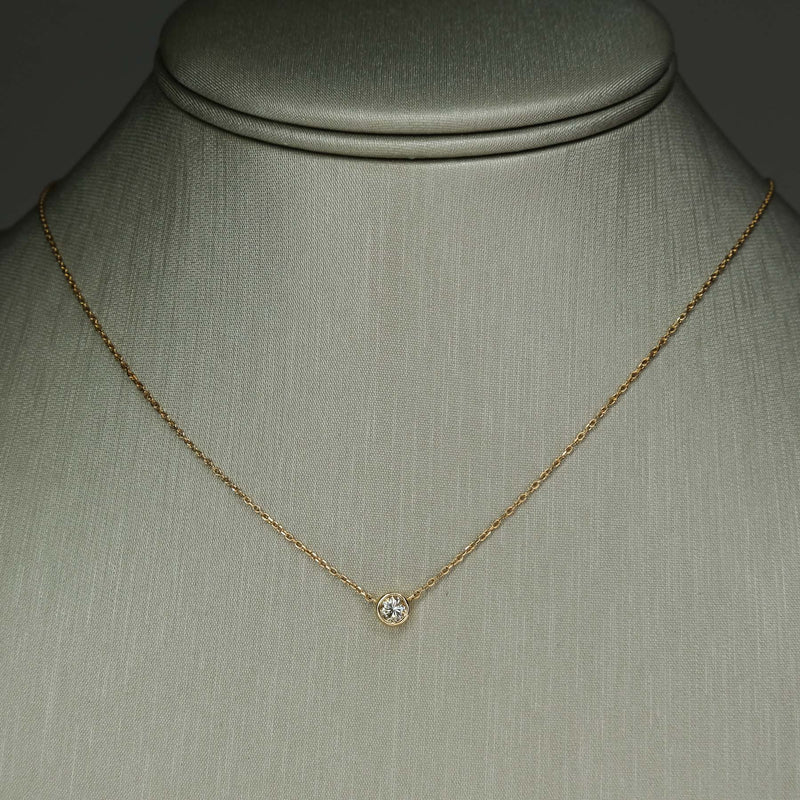 0.25ct Bezel Set Diamond Solitaire Pendant w/ 18" Necklace in 14K Yellow Gold Pendants with Chains Oaks Jewelry 
