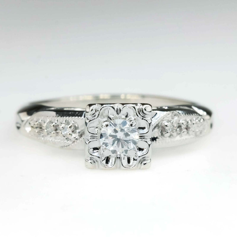 0.25ct Round Diamond Vintage Illusion Square Engagement Ring in 14K White Gold Engagement Rings Oaks Jewelry 