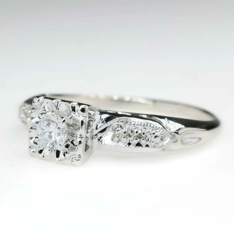 0.25ct Round Diamond Vintage Illusion Square Engagement Ring in 14K White Gold Engagement Rings Oaks Jewelry 