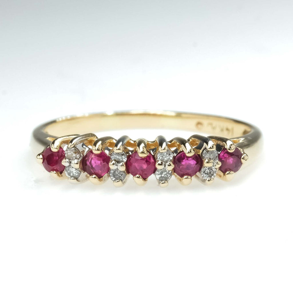 0.28ctw Round Ruby & Diamond Accents Stackable Ring in 14K Yellow Gold Gemstone Rings Oaks Jewelry 