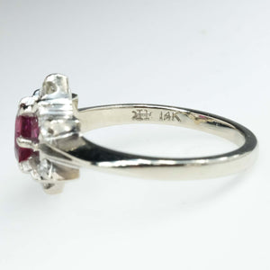 0.45ct Natural Ruby & Diamond Accented Vintage Halo Ring in 14K White Gold Gemstone Rings Oaks Jewelry 