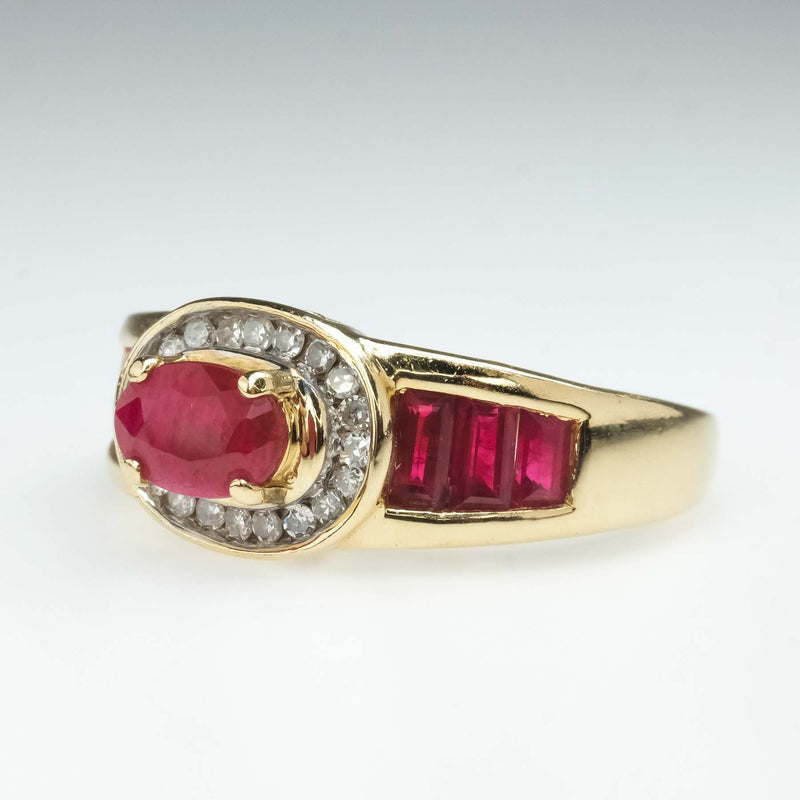 0.50ct Natural Ruby & Diamond Accents Halo Ring in 14K Yellow Gold Gemstone Rings Oaks Jewelry 