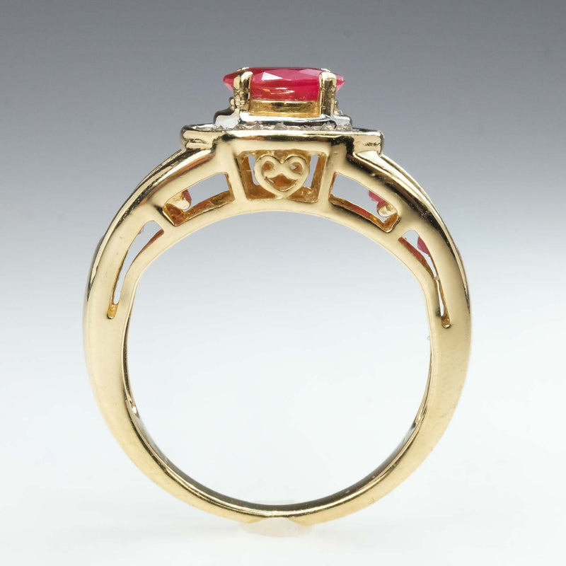 0.50ct Natural Ruby & Diamond Accents Halo Ring in 14K Yellow Gold Gemstone Rings Oaks Jewelry 