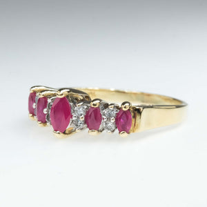 0.53ctw Ruby & Diamond Accented Pyramid Ring in 10K Yellow Gold Gemstone Rings Oaks Jewelry 