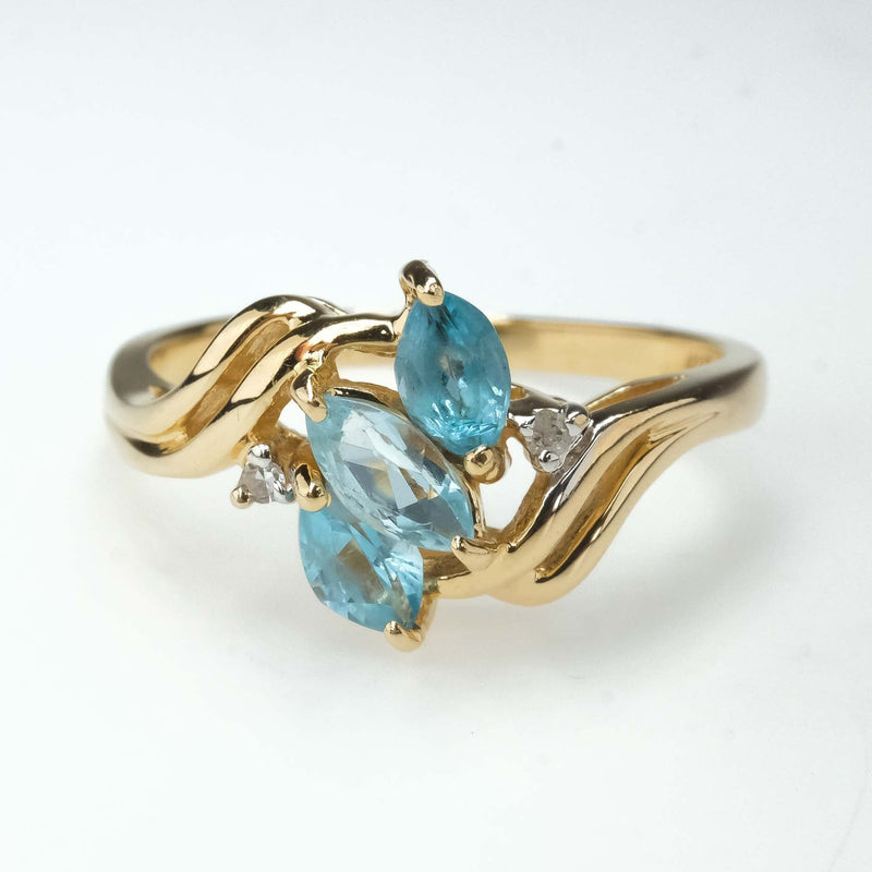 0.57ctw Blue Topaz with Diamond Accents Gemstone Ring in 14K Yellow Gold Gemstone Rings Oaks Jewelry 