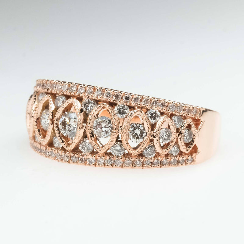 0.62ctw Diamond Anniversary Filigree Wide Ring in 14K Rose Gold Diamond Rings Oaks Jewelry 