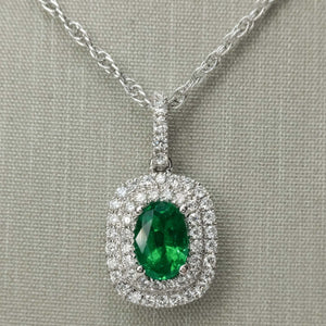 0.76ct Emerald & Diamond Accents Halo Pendant on 18" Chain in 14K/18K White Gold Pendants with Chains Oaks Jewelry 