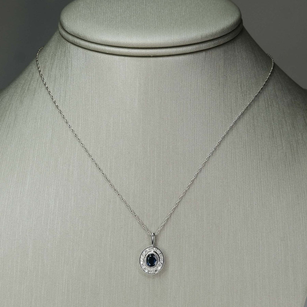 0.78ct Sapphire & Diamond Accented Pendant w/ 21" Cable Chain in 14K White Gold Pendants with Chains Oaks Jewelry 