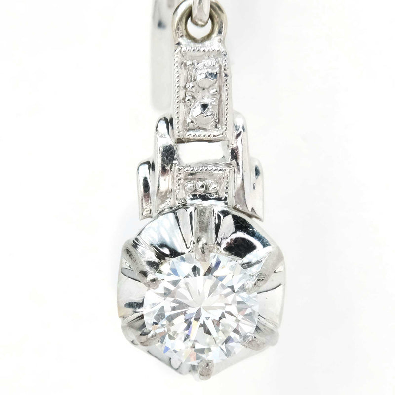 0.82ctw Round Diamond Vintage Buttercup Dangle Earrings in 18K White Gold Earrings Oaks Jewelry 