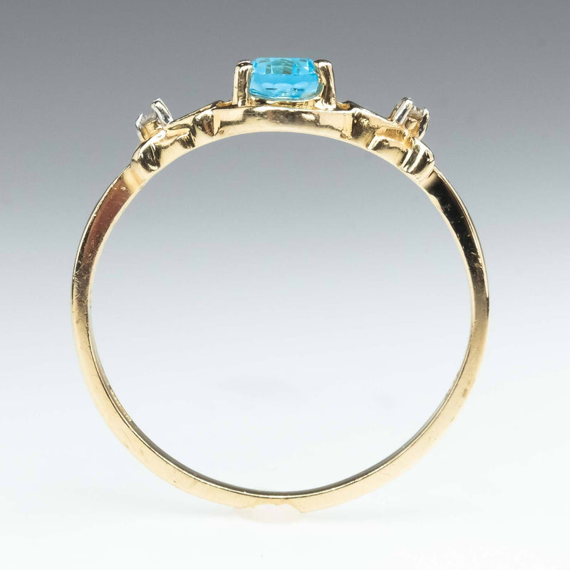 0.94ct Swiss Blue Topaz with Diamond Accents Gemstone Ring in 14K Yellow Gold Gemstone Rings Oaks Jewelry 