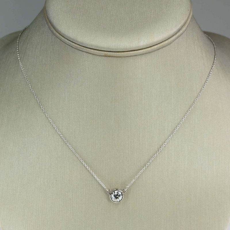 0.98ct Round Diamond Solitaire 18" Bezel Pendant Necklace in 14K White Gold Necklaces Oaks Jewelry 