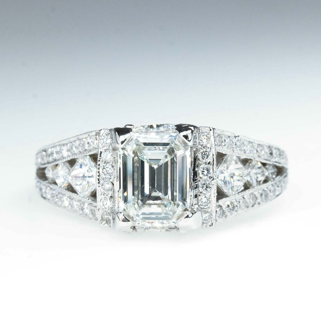 1.02ct Emerald Cut Diamond SI1/H Split Shank Engagement Ring in 14K White Gold Engagement Rings Oaks Jewelry 