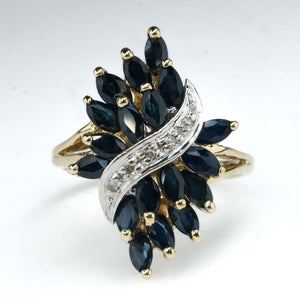 1.02ctw Sapphire & Diamond Cluster Cocktail Ring in 10K Two Tone Gold Gemstone Rings Oaks Jewelry 