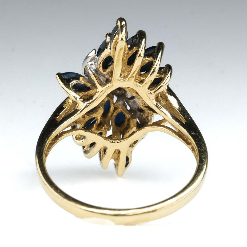 1.02ctw Sapphire & Diamond Cluster Cocktail Ring in 10K Two Tone Gold Gemstone Rings Oaks Jewelry 