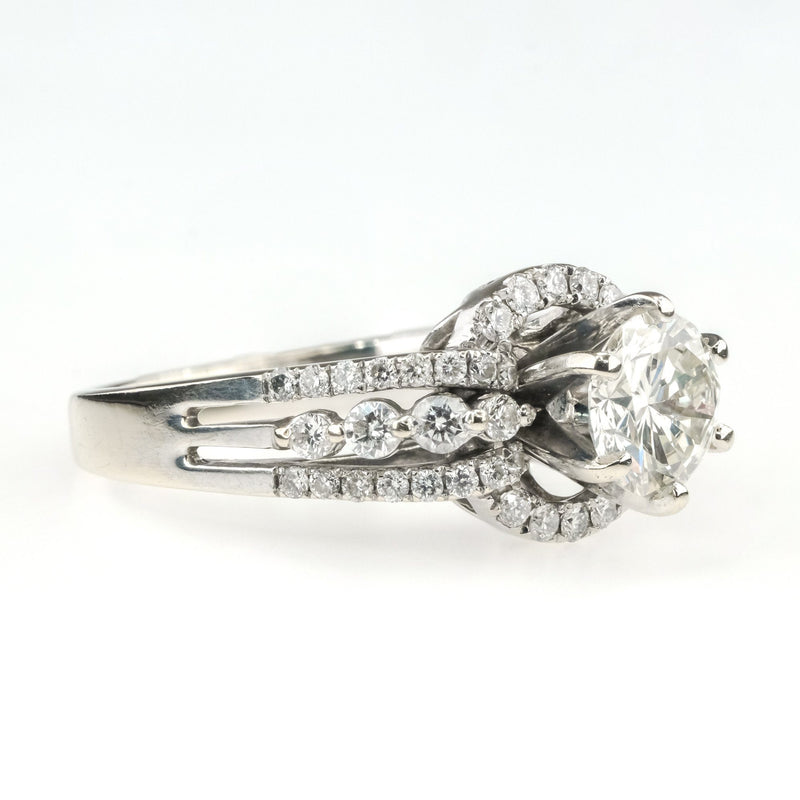 1.06ct GIA Round Diamond w/Halo & Side Accents Engagement Ring in 18K White Gold Engagement Rings Oaks Jewelry 