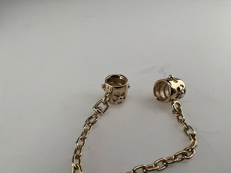 Authentic Retired Pandora 14K Yellow Gold Flower Safety Chain Charm 750312