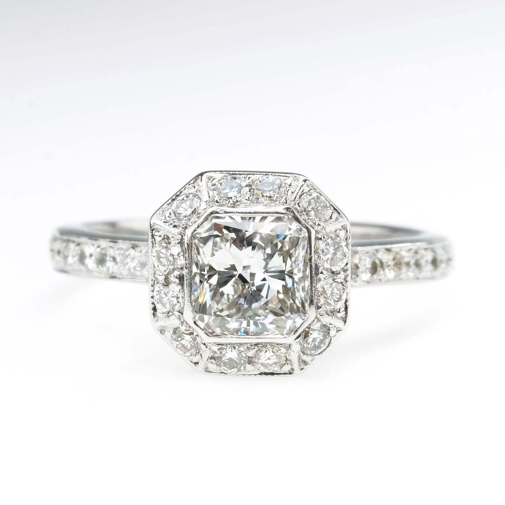 1.25ct VS1/I Radiant Diamond Halo Engagement Ring in 18K White Gold Engagement Rings Oaks Jewelry 