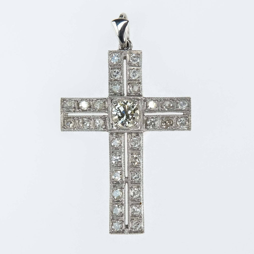 1.25ctw Diamond Accented Religious Cross Pendant in 950 Platinum Pendants Oaks Jewelry 