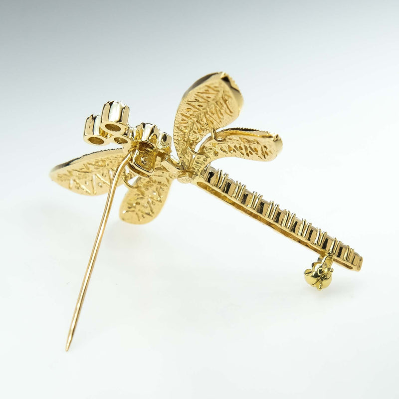 1.40ctw Diamond Dragonfly Openwork Filigree Pin in 18K Yellow Gold Pins and Brooches Oaks Jewelry 