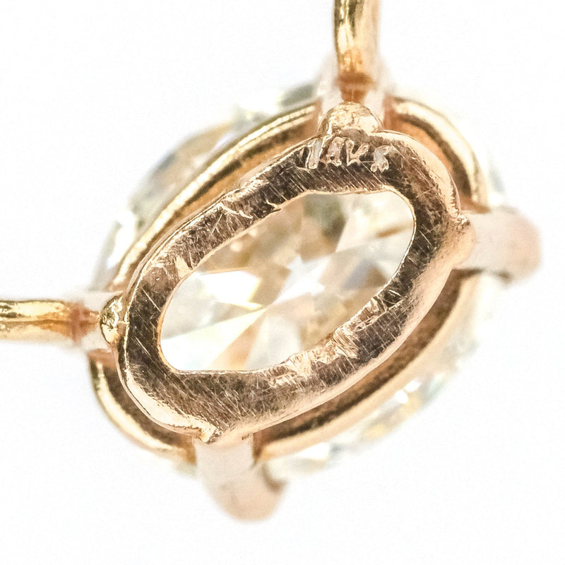 14K Rose Gold 0.59ct Oval Diamond East West Fixed Pendant on 16" Cable Necklace Necklaces Oaks Jewelry 