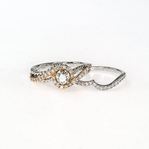 14K Two Tone Gold 0.75ctw Round Diamond Accents Twist Swirl Matching Bridal Set Bridal Sets Oaks Jewelry 