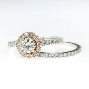 14K Two Tone Gold GIA 0.45ct Round Diamond VS1/K Halo & Accented Bridal Ring Set Bridal Sets OaksJewelry 