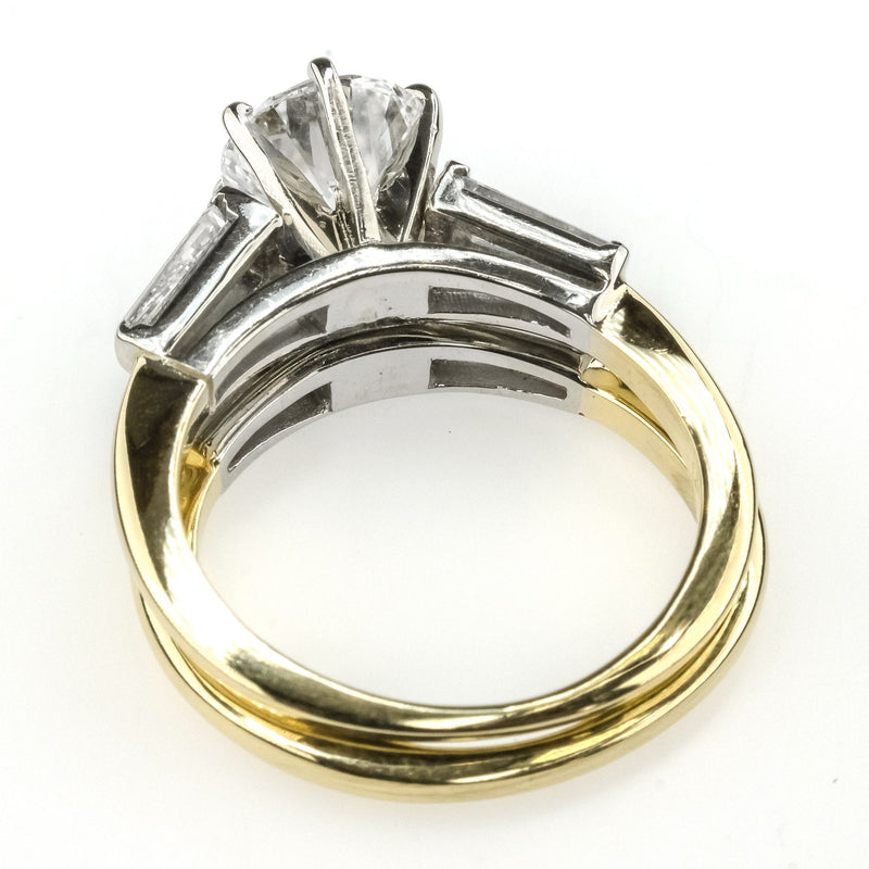 14K Two Tone Gold GIA 1.52ct Round VS2/D & Baguette Accents Bridal Set Size 5.5 Bridal Sets Oaks Jewelry 
