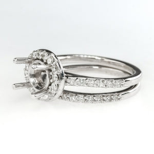 14K White Gold 0.57ctw Diamond Halo Accented Semi Mount Setting Bridal Ring Set Bridal Sets Oaks Jewelry 