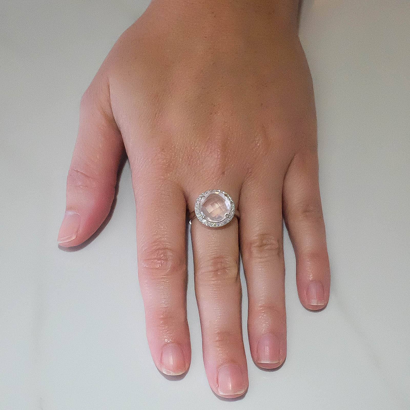 Light Pink Pearl Ring w/ Diamond Accents 18K White Gold