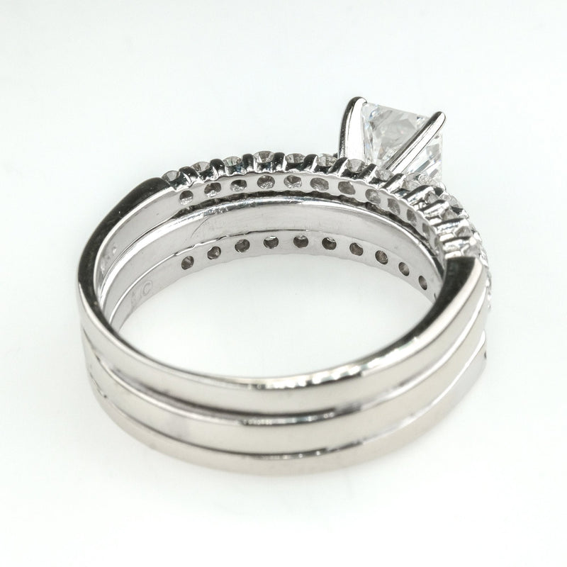14K White Gold GIA 0.91ct Princess Cut Diamond VS2/F & Accented Bridal Ring Set Bridal Sets Oaks Jewelry 