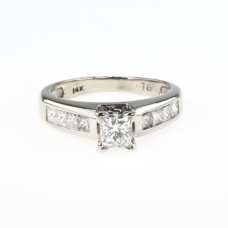 14K White Gold IGI 0.52ct Princess Diamond VS2/I & Side Accents Engagement Ring Engagement Rings Oaks Jewelry 