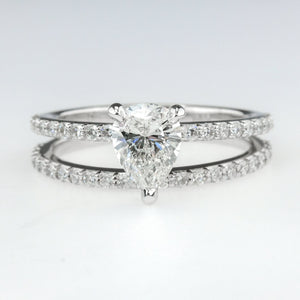 14K White Gold IGI Certified 0.88ct Pear Diamond I1/H & Accents Bridal Ring Set Bridal Sets Oaks Jewelry 
