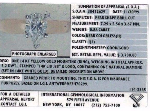 14K White Gold IGI Certified 0.88ct Pear Diamond I1/H & Accents Bridal Ring Set Bridal Sets Oaks Jewelry 