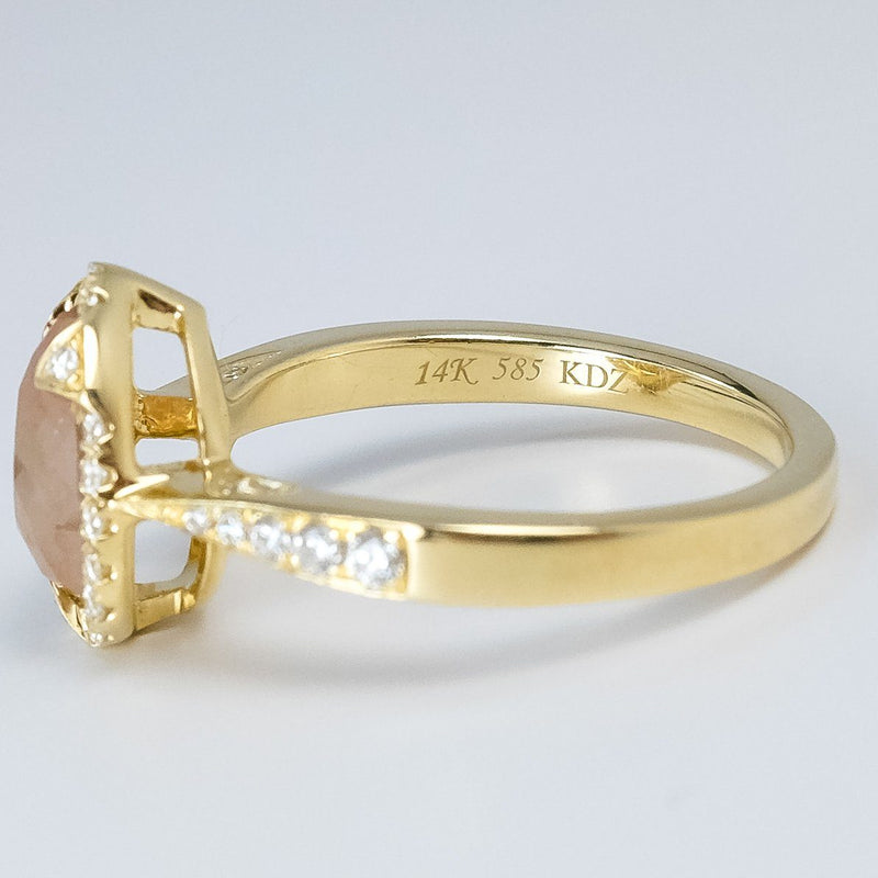 14K Yellow Gold 1.40ct Pear Shape Rose-Cut Amber Diamond Halo Statement Ring Diamond Rings Oaks Jewelry 