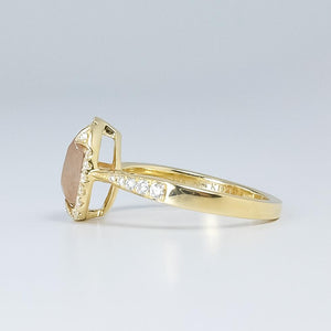 14K Yellow Gold 1.40ct Pear Shape Rose-Cut Amber Diamond Halo Statement Ring Diamond Rings Oaks Jewelry 