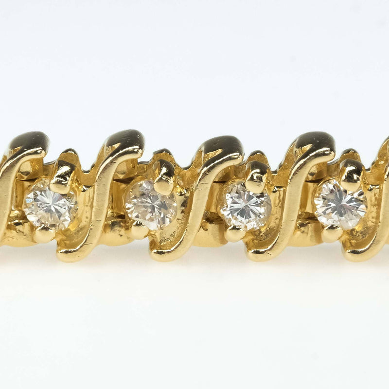 14K Yellow Gold 2.20ctw Round Diamond Accented 7.5" "S" Link Tennis Bracelet Bracelets Oaks Jewelry 