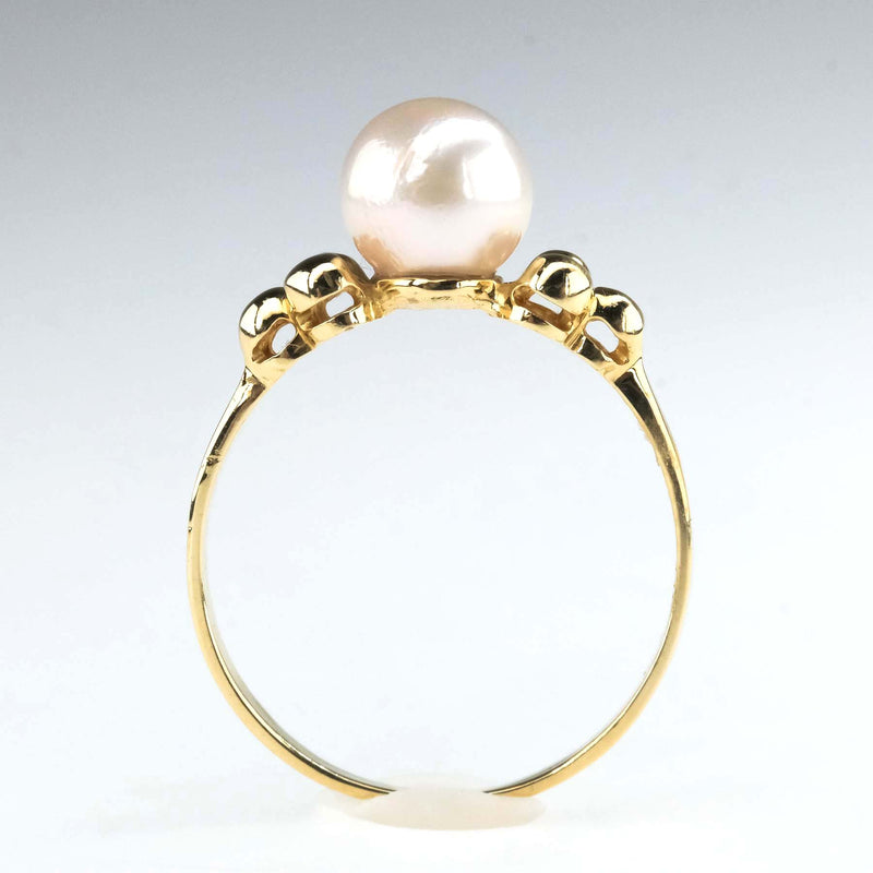 14K Yellow Gold 6.5mm Pearl Solitaire Ring Size 6 Gemstone Rings Oaks Jewelry 