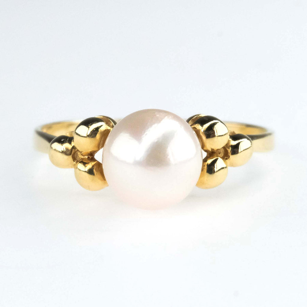 14K Yellow Gold 6.5mm Pearl Solitaire Ring Size 6 Gemstone Rings Oaks Jewelry 