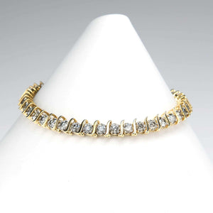14K Yellow Gold 8.80ctw Round Diamond S Link 7" Tennis Bracelet Bracelets Oaks Jewelry 