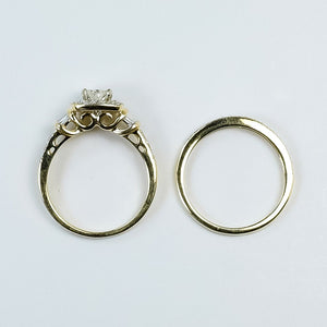 14K Yellow Gold GIA 1.09ctw Round Brilliant Diamond SI2/N Halo Bridal Set Bridal Sets Oaks Jewelry 