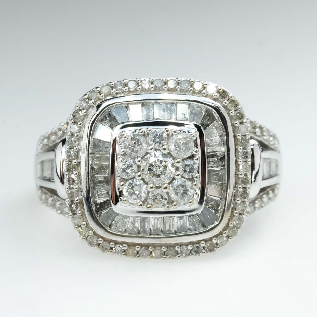 1.53ctw Diamond Accented Halo Cluster Statement Ring in 10K White Gold Diamond Rings Oaks Jewelry 