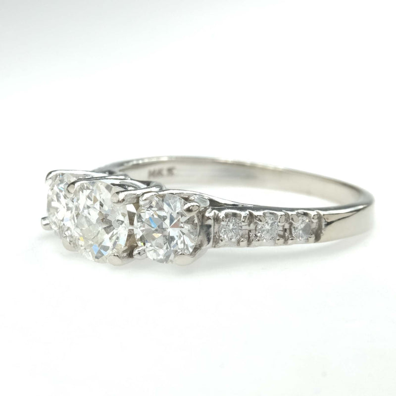 1.60ctw Three Stone Diamond & Side Accented Engagement Ring in 14K White Gold Engagement Rings Oaks Jewelry 