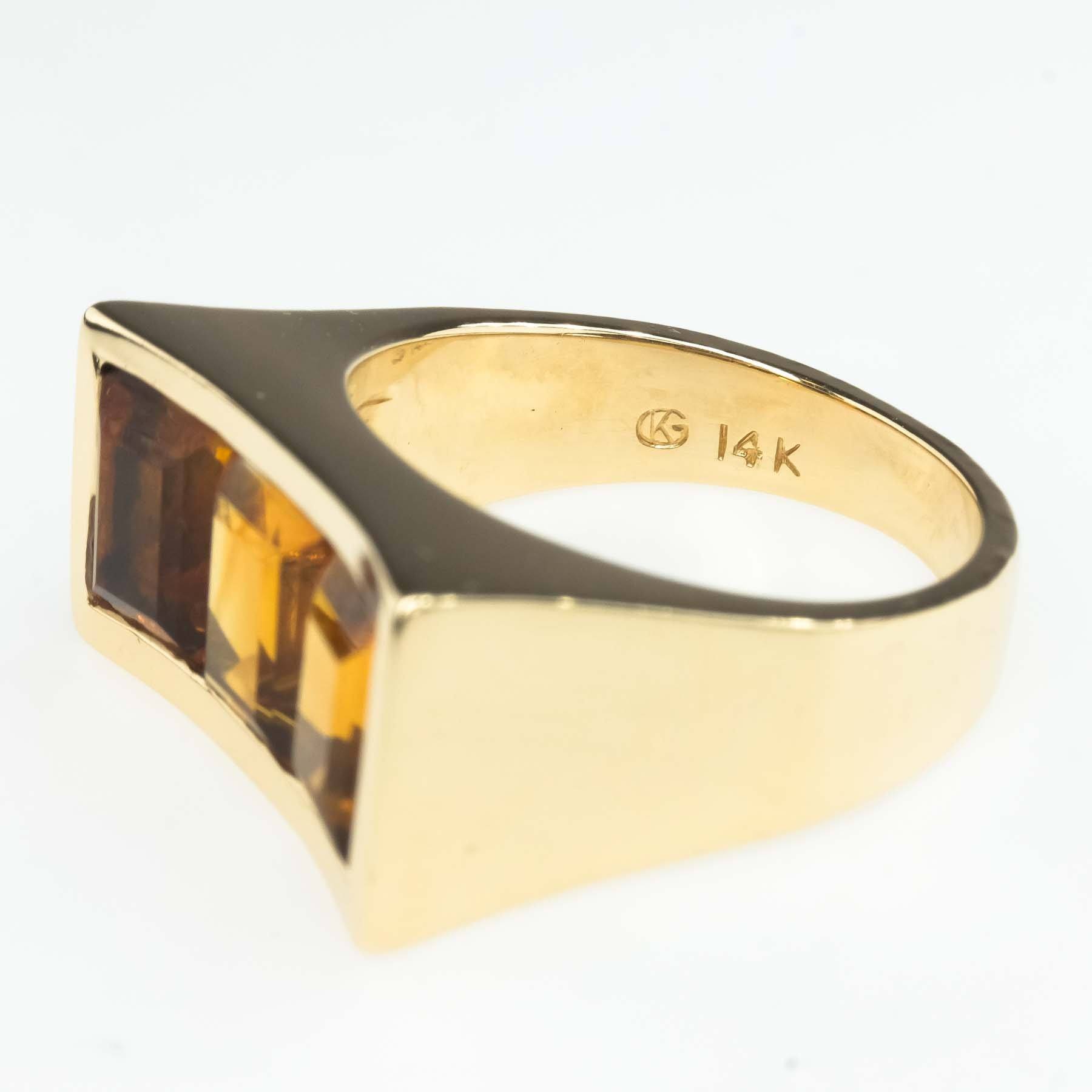 Smoky Quartz Citrine Three Stone Trellis ring - 14K Yellow Gold