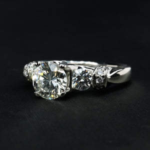GIA 1.54ct VS2/J Round Diamond Three Stone Engagement Ring in Platinum