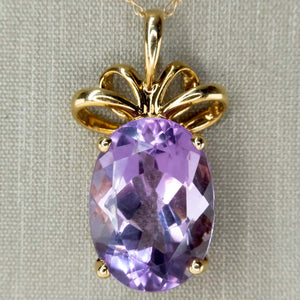 4.00ct Oval Amethyst Solitaire Pendant on 18" Chain in 14K Yellow Gold Pendants with Chains Oaks Jewelry 