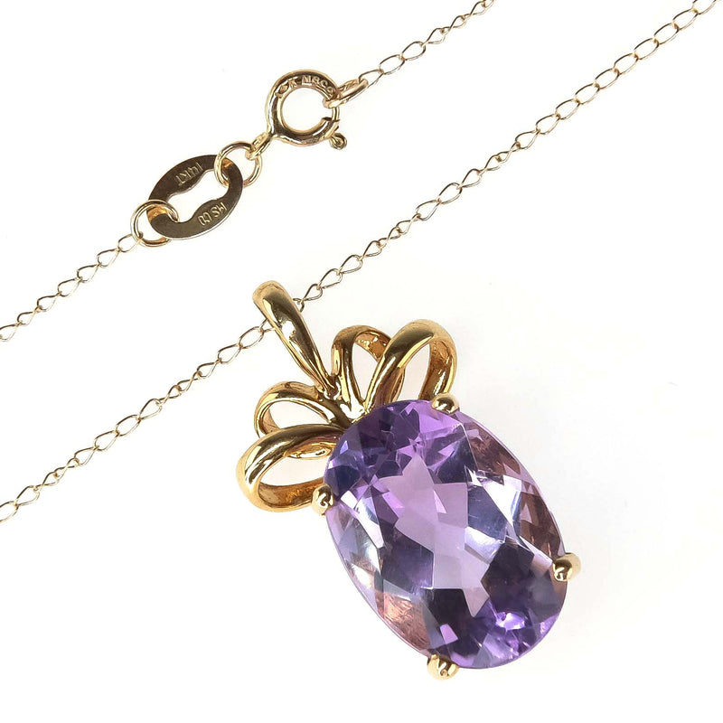 4.00ct Oval Amethyst Solitaire Pendant on 18" Chain in 14K Yellow Gold Pendants with Chains Oaks Jewelry 