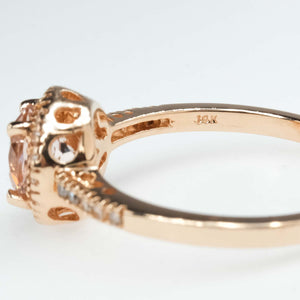 Morganite with Diamond Halo and Side Accents Ring in 14K Rose Gold