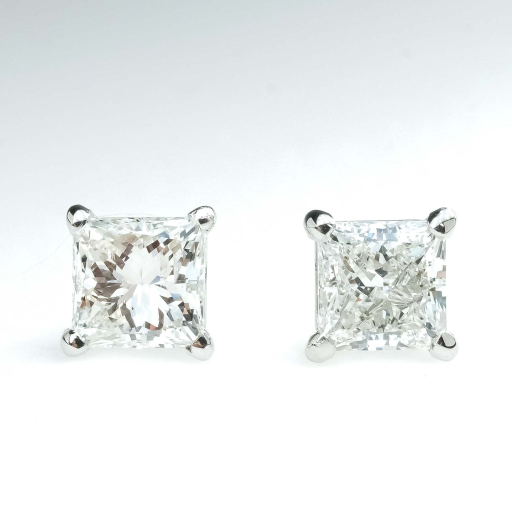 1.50ctw Princess Cut Diamond Solitaire Stud Earrings in 14K White Gold