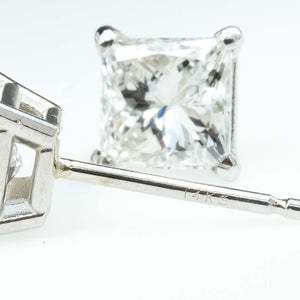 1.50ctw Princess Cut Diamond Solitaire Stud Earrings in 14K White Gold
