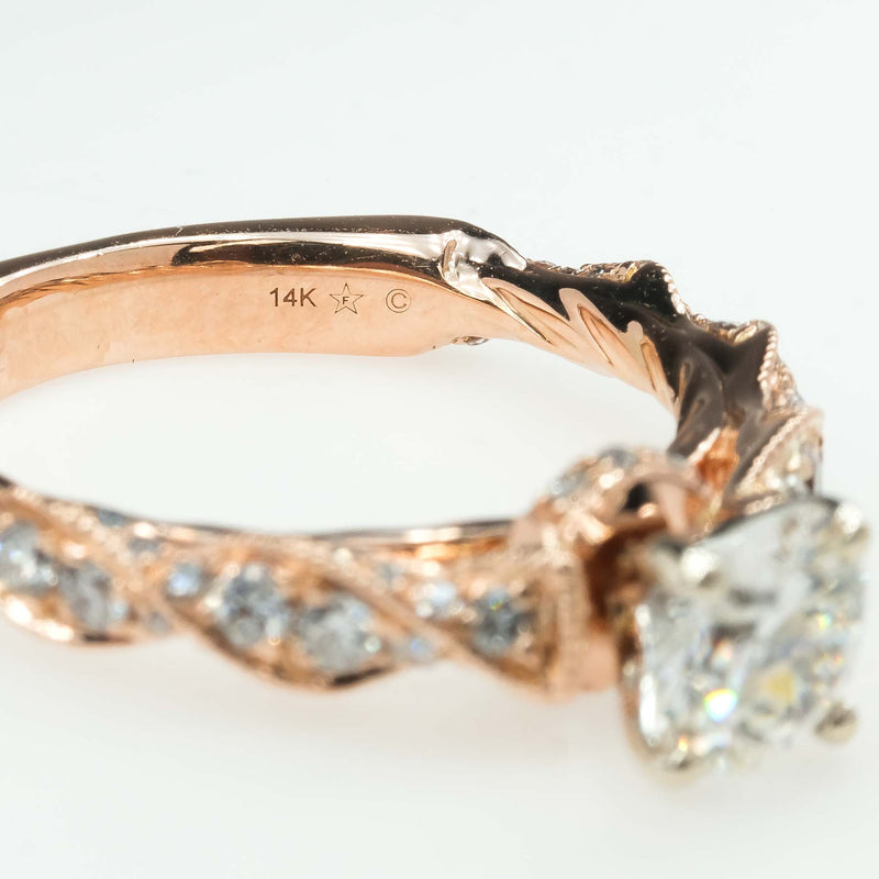 GIA 0.72ct Round European Cut Diamond Twist Engagement Ring in 14K Rose Gold